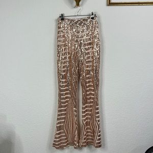 Free People Rose Gold Sequin Flare Pants